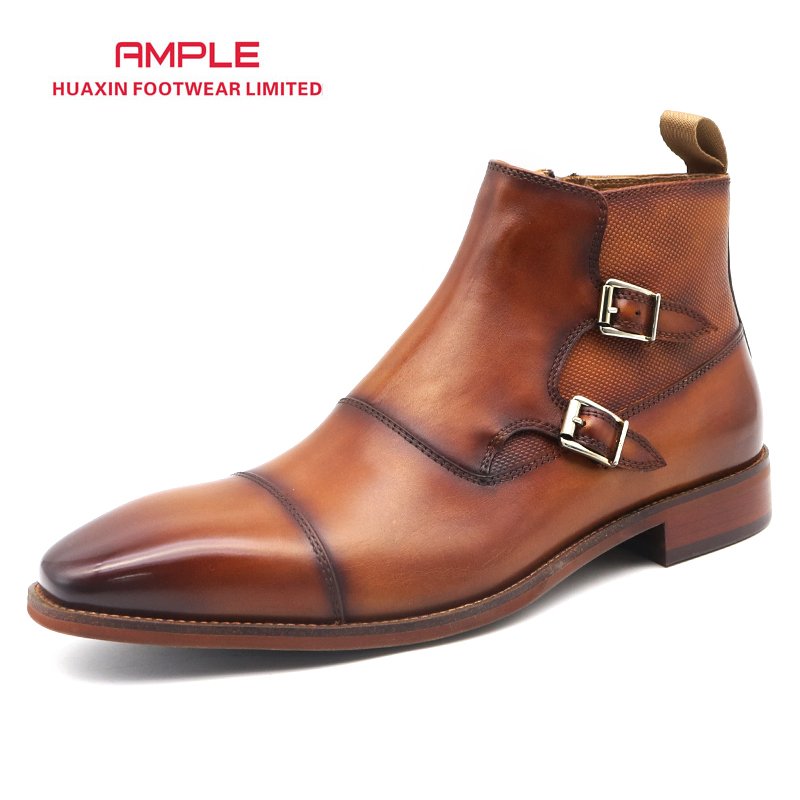 AMPLE Genuine leather comfortable Monk buckles boots men boots casual leather boots for men