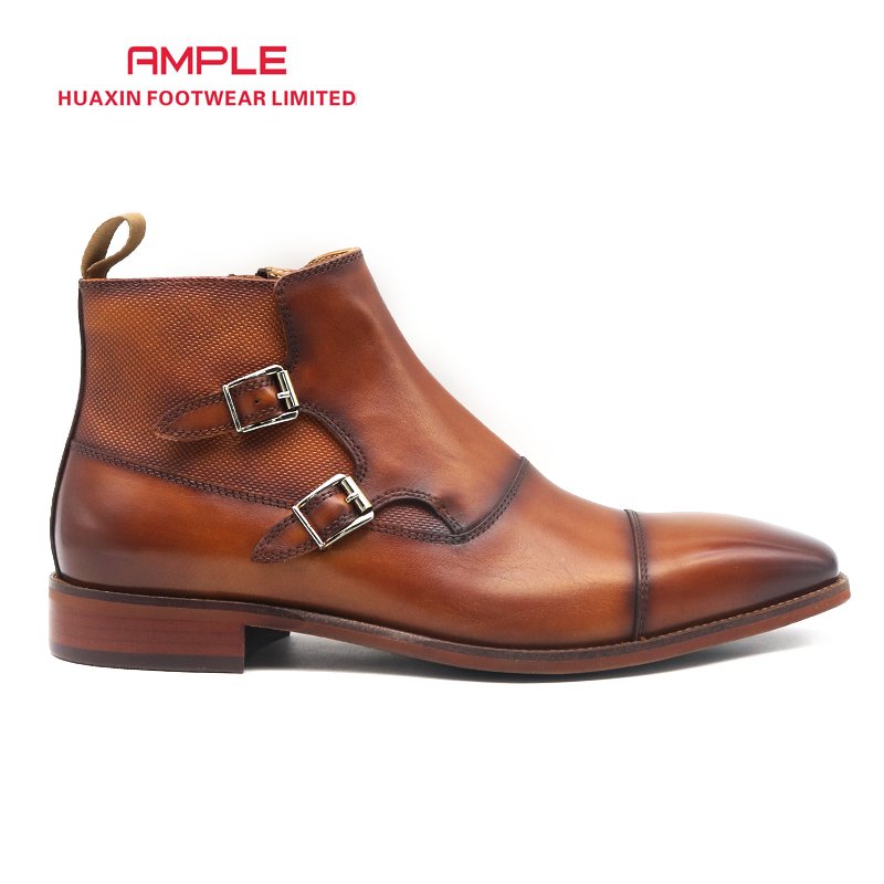 AMPLE Genuine leather comfortable Monk buckles boots men boots casual leather boots for men