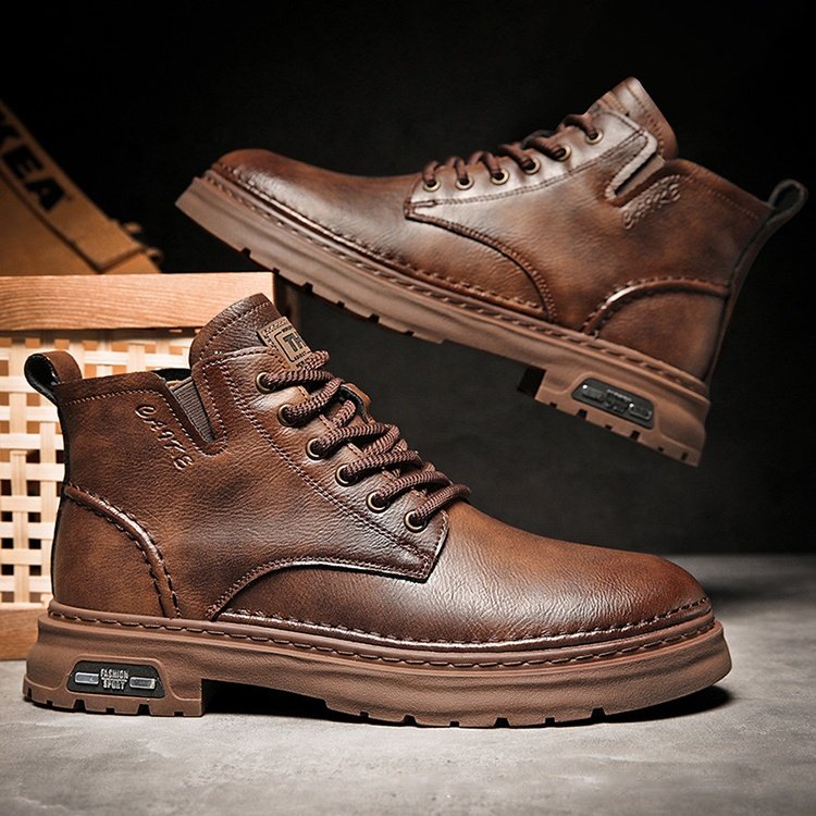 Y Not Leather 39-44 black brown thick-soled mid-top casual shoes short boots for men