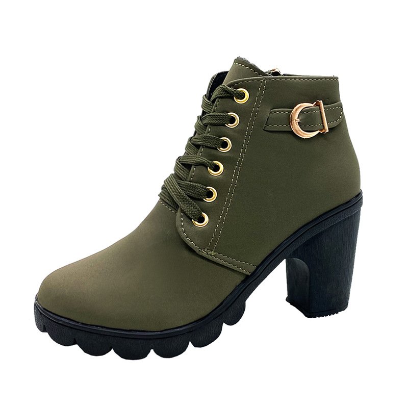 Xuanhui winter new round toe footwear latest chunky heel leather ankle boots platform slip on rear zipper booties