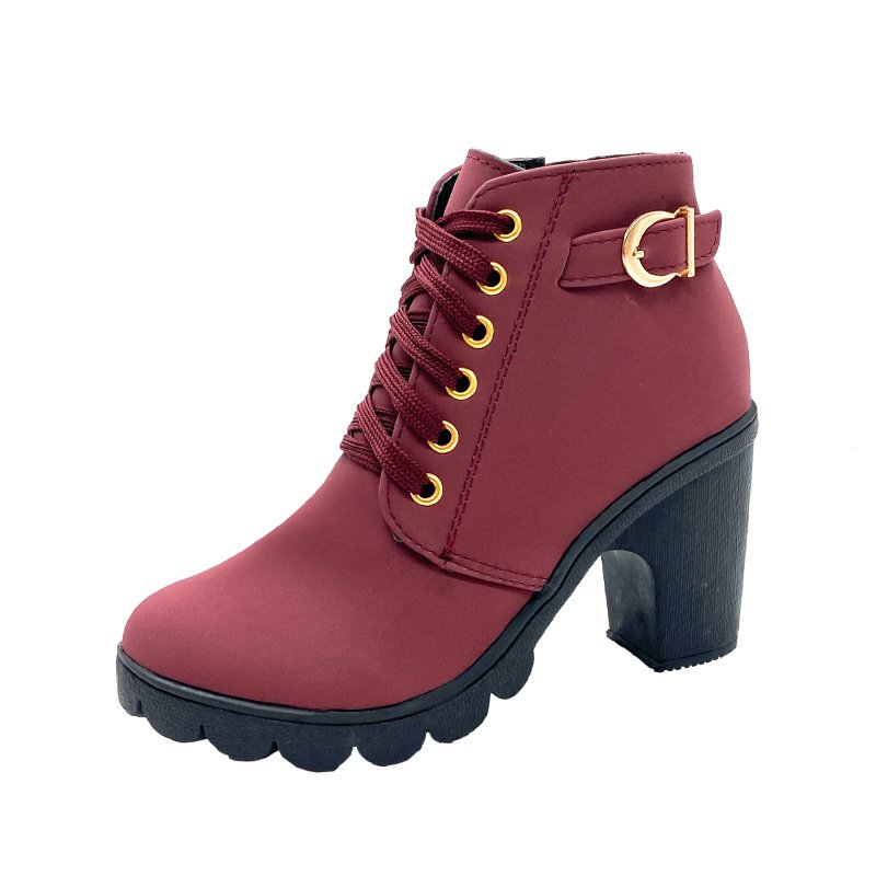 Xuanhui winter new round toe footwear latest chunky heel leather ankle boots platform slip on rear zipper booties