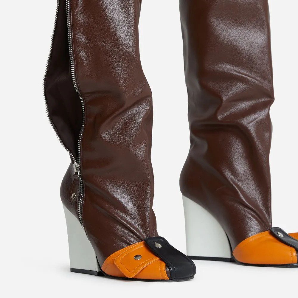 Brand Design Women's Knee-High Boots with Square Toe Outer Zipper Thick Heel Unique Shape Pants for Winter