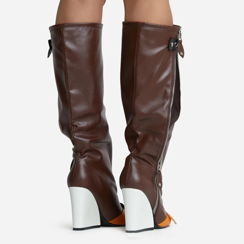Brand Design Women's Knee-High Boots with Square Toe Outer Zipper Thick Heel Unique Shape Pants for Winter