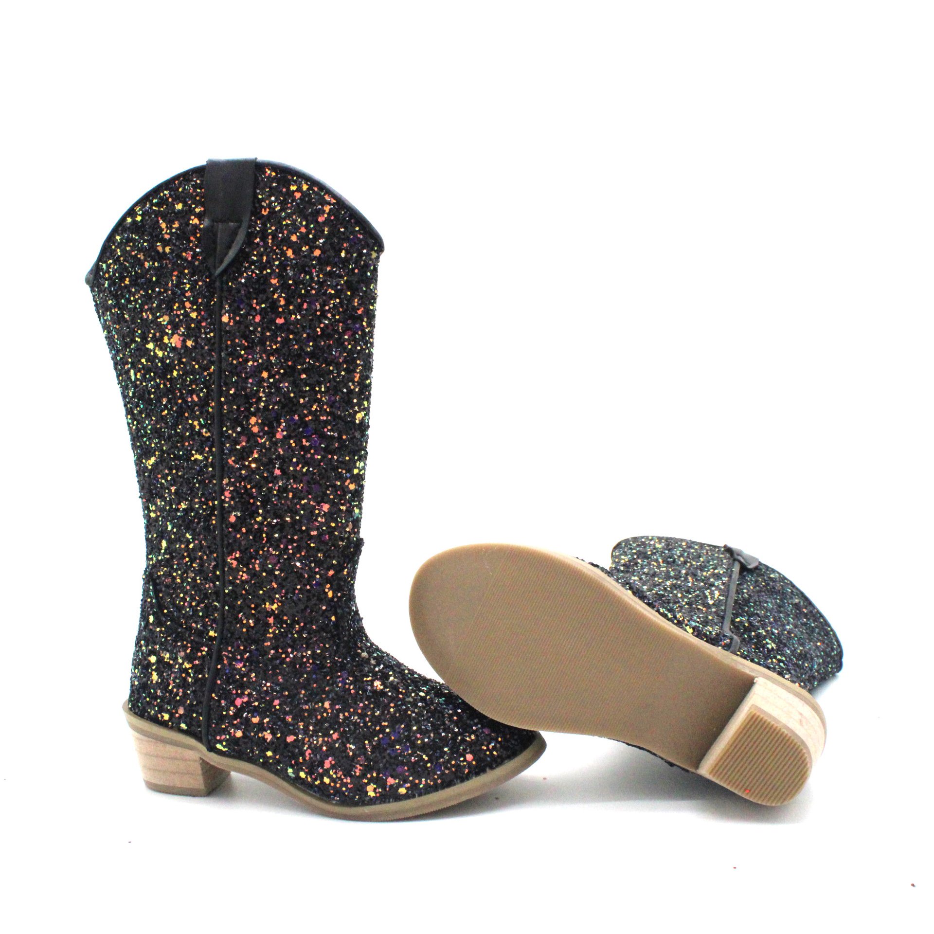 Fast shipping RTS glitter cow girl boots western cow print knight boots kids girls sparkle shoes