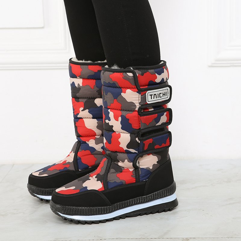 Fashion Winter Outdoor Travel Waterproof Anti slip Thickened Warm High Top Mid length Snow Boots For Men And Women