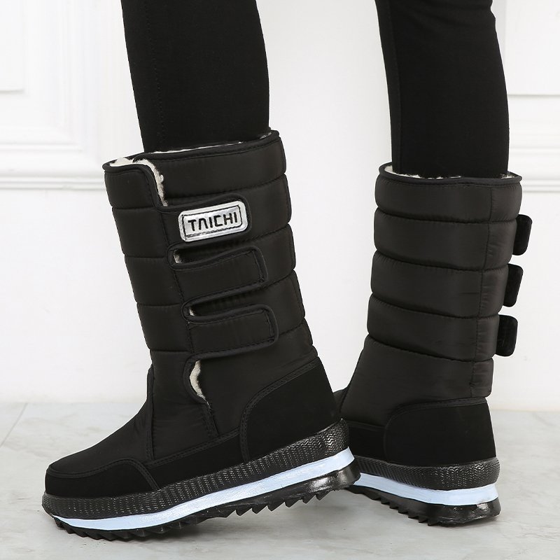 Fashion Winter Outdoor Travel Waterproof Anti slip Thickened Warm High Top Mid length Snow Boots For Men And Women