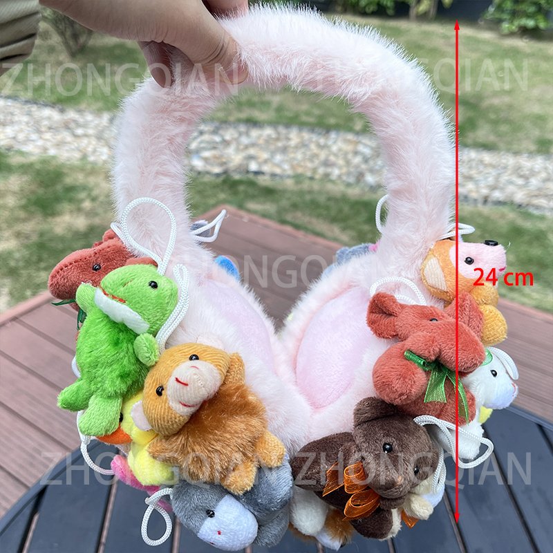 Teddy Bear Earmuffs Winter Animal Ankle Boots Bootie Fur Slippers Mommy and Me Adult Kid Plush Snow Boots for women Lady