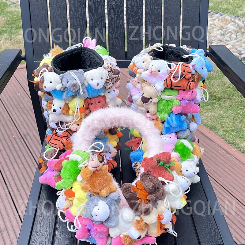 Teddy Bear Earmuffs Winter Animal Ankle Boots Bootie Fur Slippers Mommy and Me Adult Kid Plush Snow Boots for women Lady