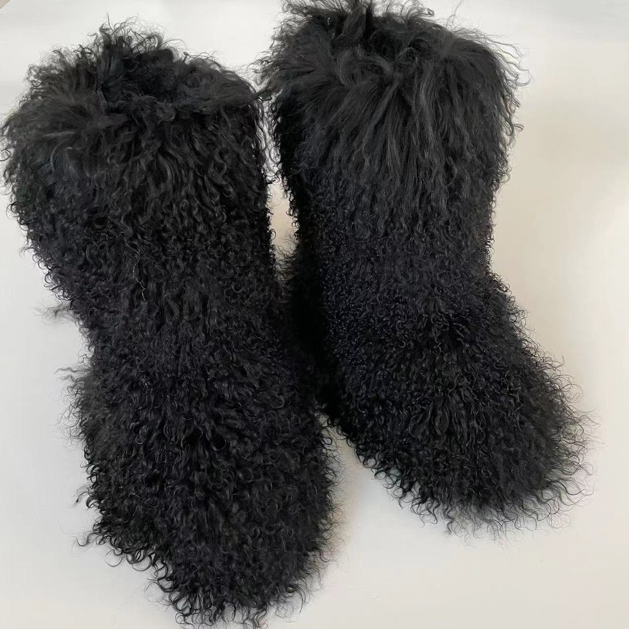 Customized Colors Luxury Snow Fur Boots Women Round Toe Mongolian Fur Boots Shoes