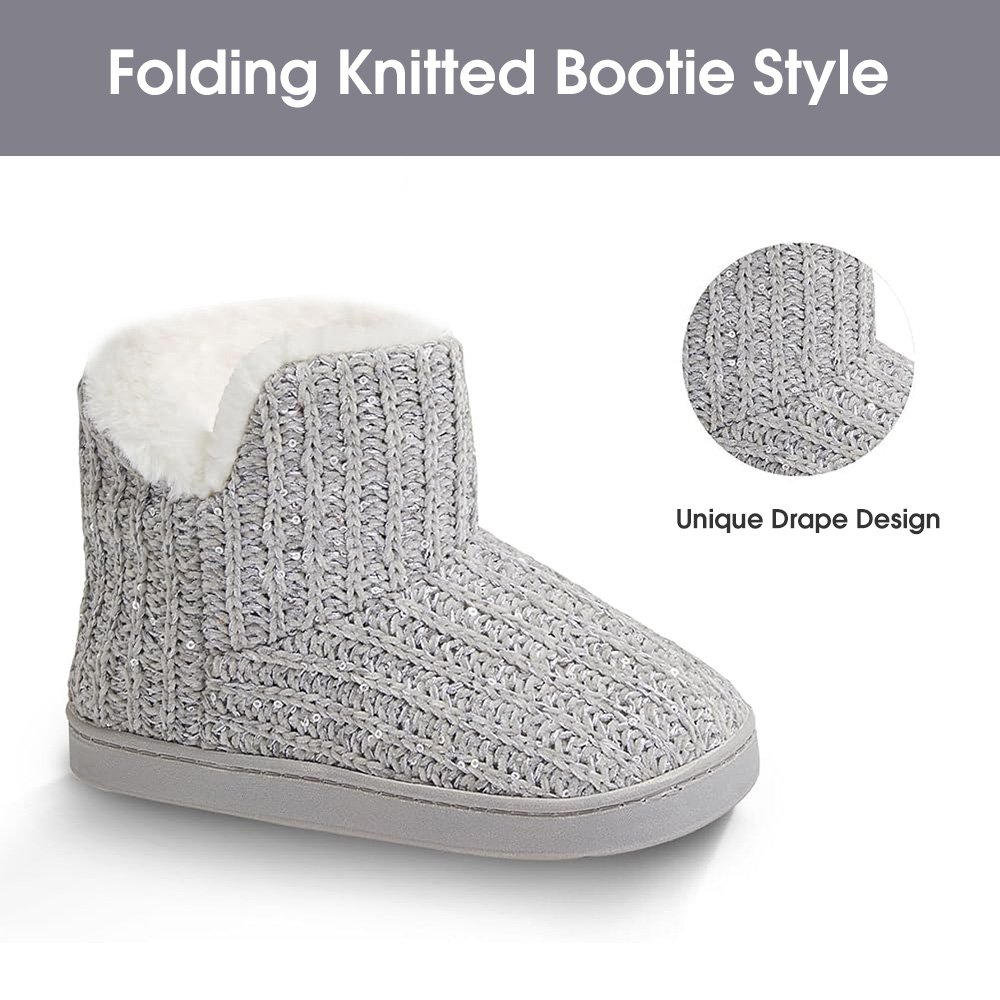 Women's Winter Warm Chenille Bootie Slippers with Comfy Plush Lining Plush Fleece Memory Foam Indoor Outdoor Ankle Boots
