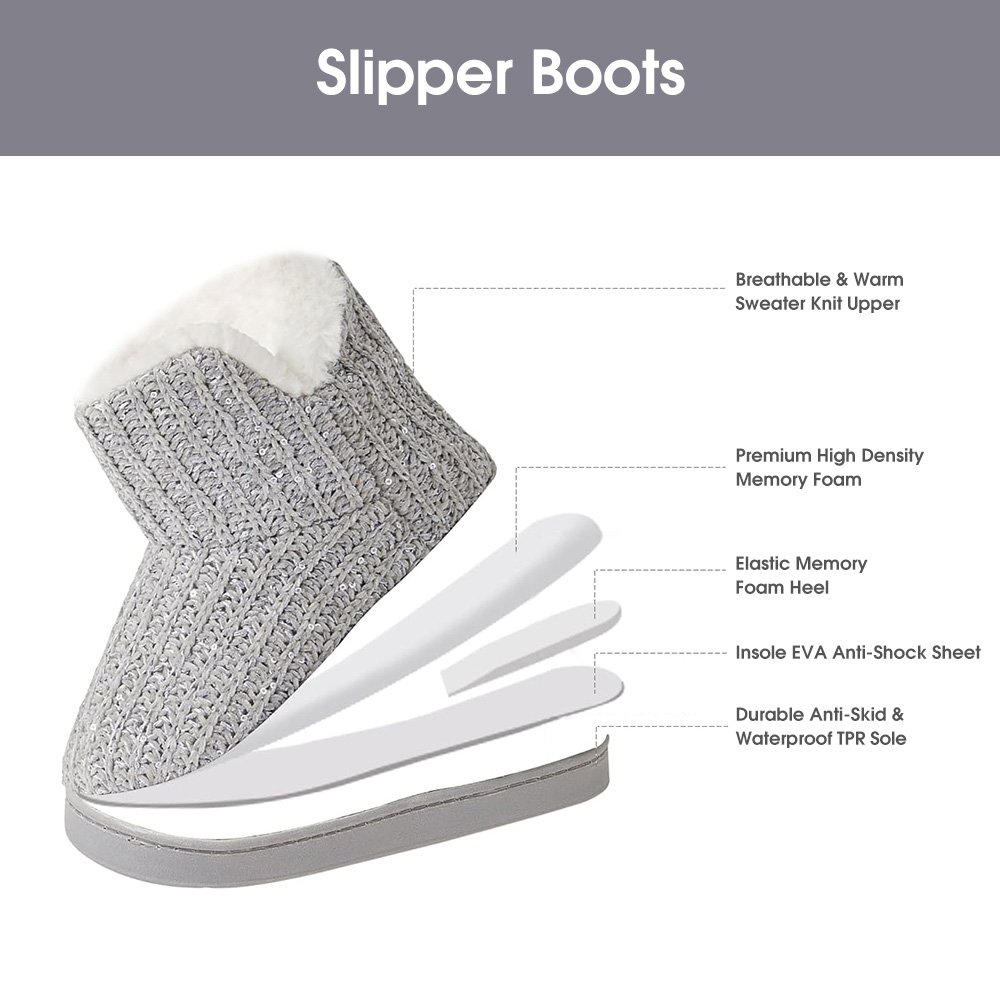 Women's Winter Warm Chenille Bootie Slippers with Comfy Plush Lining Plush Fleece Memory Foam Indoor Outdoor Ankle Boots