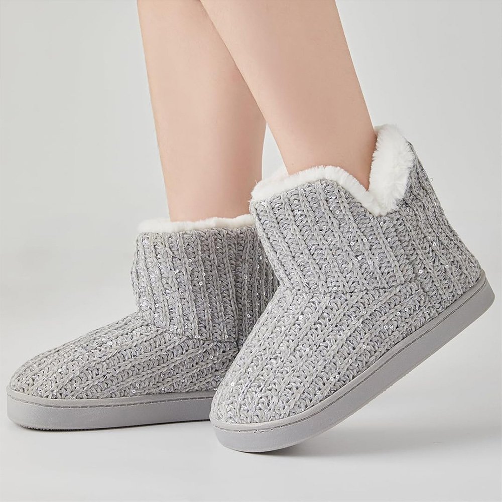 Women's Winter Warm Chenille Bootie Slippers with Comfy Plush Lining Plush Fleece Memory Foam Indoor Outdoor Ankle Boots