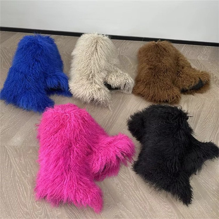 Mongolian Fur Boots Winter Ladies Snow Shoes Faux Fur Long Boots For Women