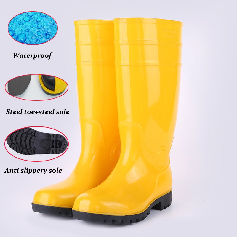 Flat Pvc Safety Long Boots With Steel Toe Working Safety Rain Boots PVC