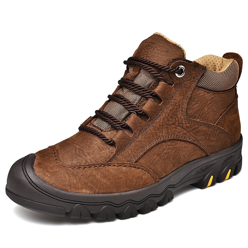 Men's Tooling Boots Outdoor Hiking & Trekking Work & Safety Boots Puncture-resistant Cow Leather High-top Lace Up Winter Cotton