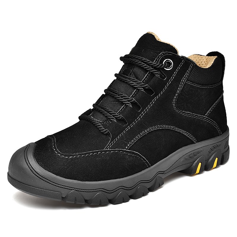 Men's Tooling Boots Outdoor Hiking & Trekking Work & Safety Boots Puncture-resistant Cow Leather High-top Lace Up Winter Cotton