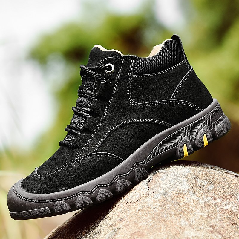 Men's Tooling Boots Outdoor Hiking & Trekking Work & Safety Boots Puncture-resistant Cow Leather High-top Lace Up Winter Cotton