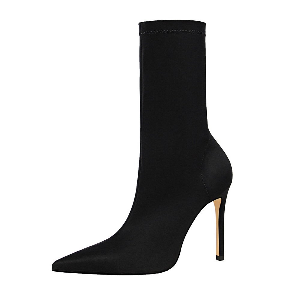 Plus size pointed elastic women's boots black and white high heel boots women