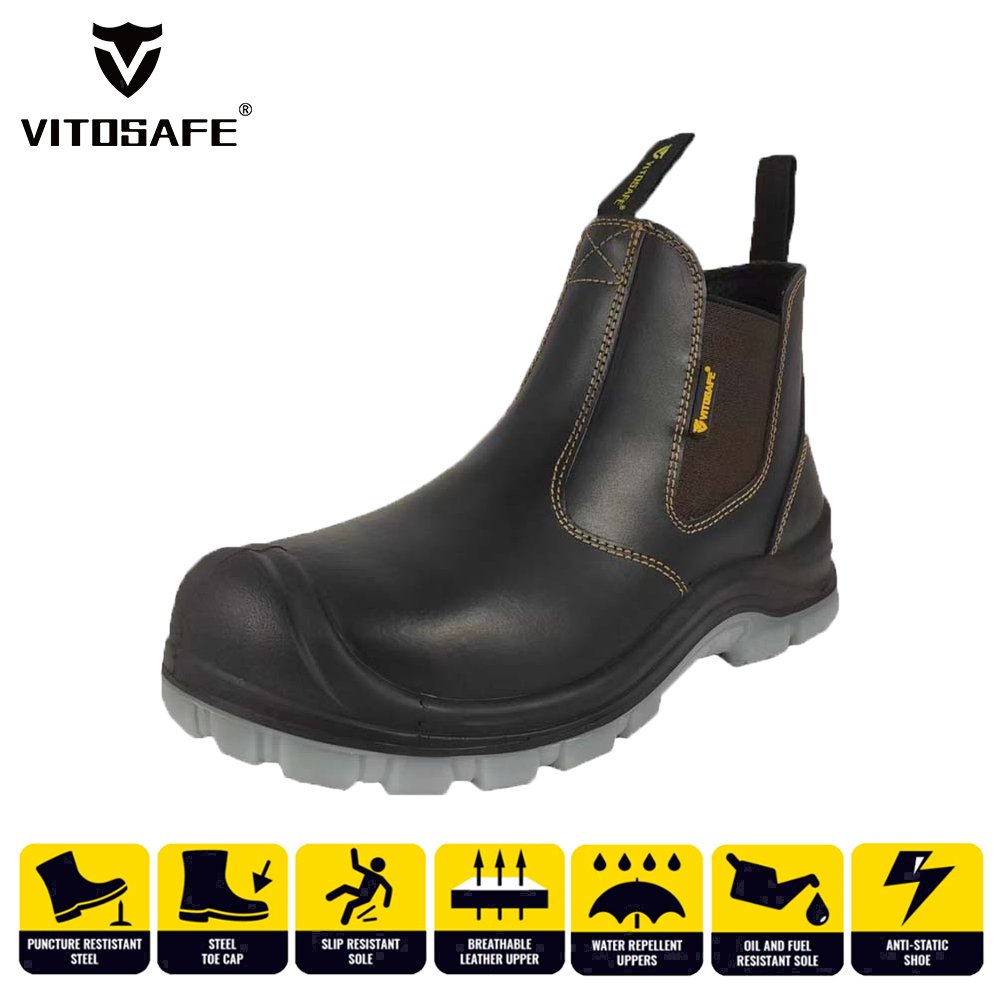 Custom Genuine Leather Anti-slip TPU Outsole Steel Toe Work Boots Safety Shoes for Men
