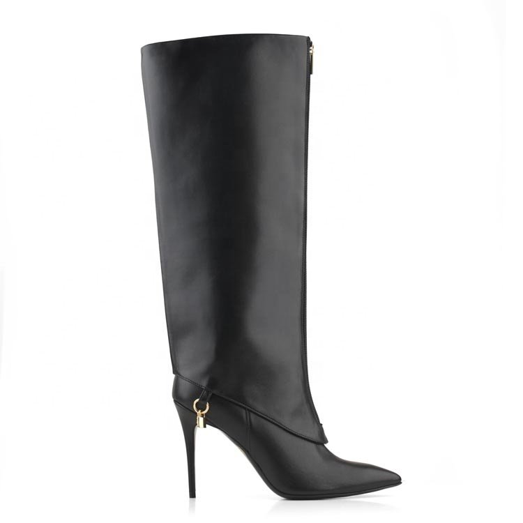 Luxury Ladies Knee High Boots with Zipper Opening Variable Length Genuine Leather Boot for Women High Quality