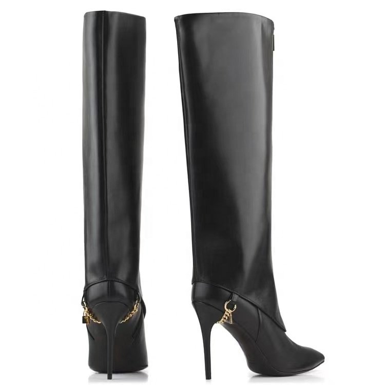 Luxury Ladies Knee High Boots with Zipper Opening Variable Length Genuine Leather Boot for Women High Quality