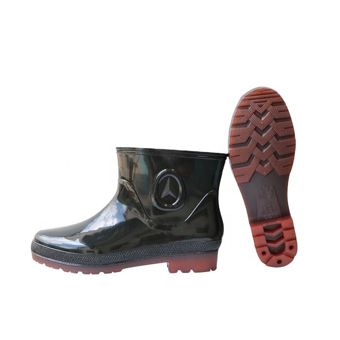 Pvc Waterproof for Men Shoe Custom Logo Design Plastic Safety working rain boots ankle simple black short rain shoes