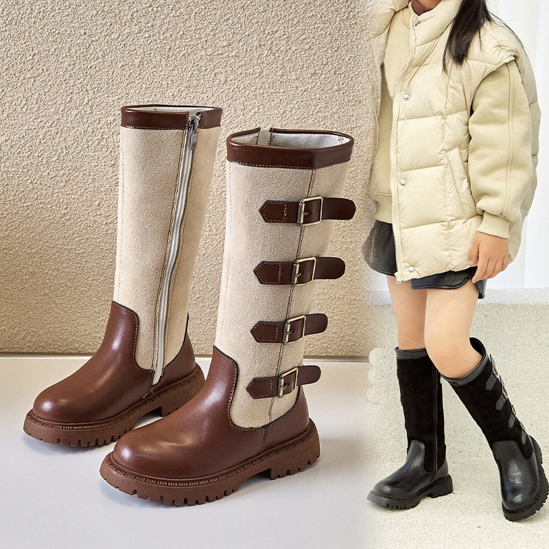 Ins Fashion Autumn Winter Baby Children Shoes Pu Leather Princess High Boots for Girls