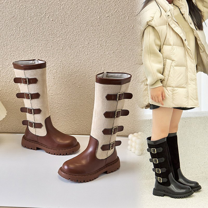 Ins Fashion Autumn Winter Baby Children Shoes Pu Leather Princess High Boots for Girls