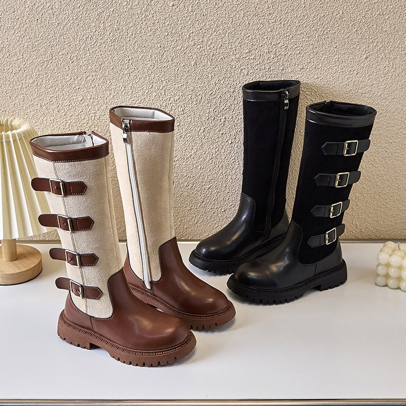Ins Fashion Autumn Winter Baby Children Shoes Pu Leather Princess High Boots for Girls