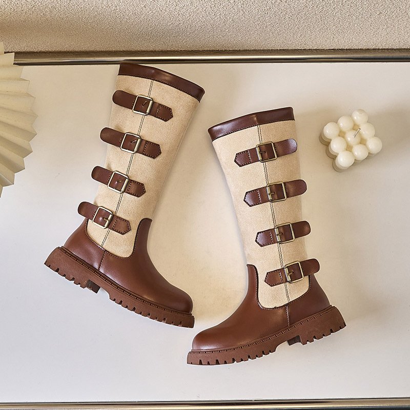 Ins Fashion Autumn Winter Baby Children Shoes Pu Leather Princess High Boots for Girls