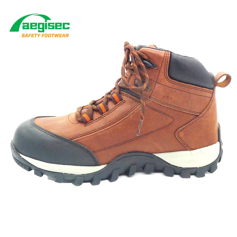 AEGISEC crazy horse slip resistant rubber sole penetration protection woodland industrial safety shoes steel toe men's work boot
