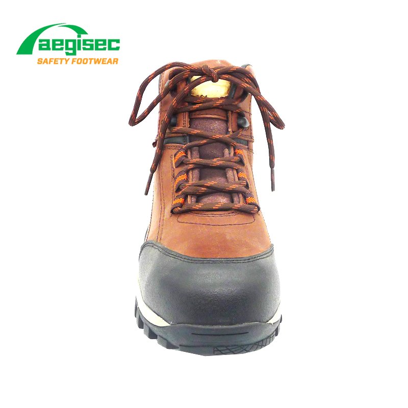 AEGISEC crazy horse slip resistant rubber sole penetration protection woodland industrial safety shoes steel toe men's work boot