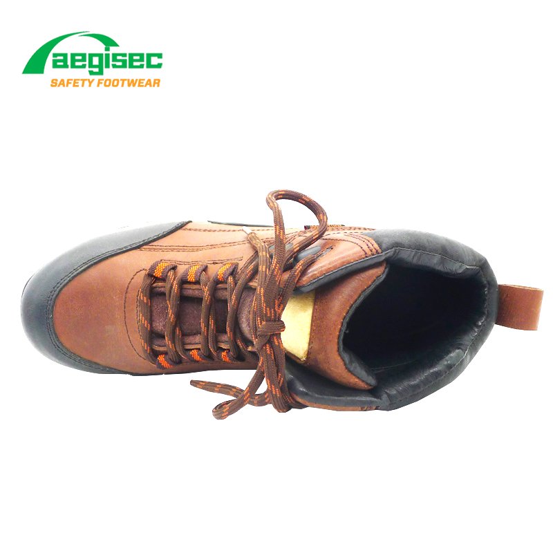 AEGISEC crazy horse slip resistant rubber sole penetration protection woodland industrial safety shoes steel toe men's work boot