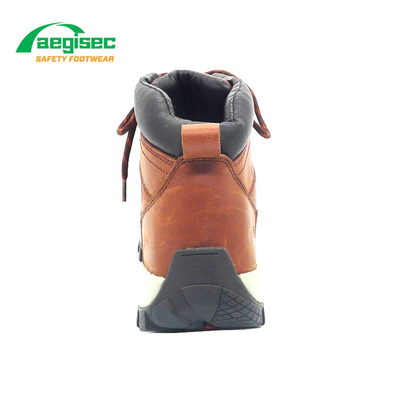 AEGISEC crazy horse slip resistant rubber sole penetration protection woodland industrial safety shoes steel toe men's work boot