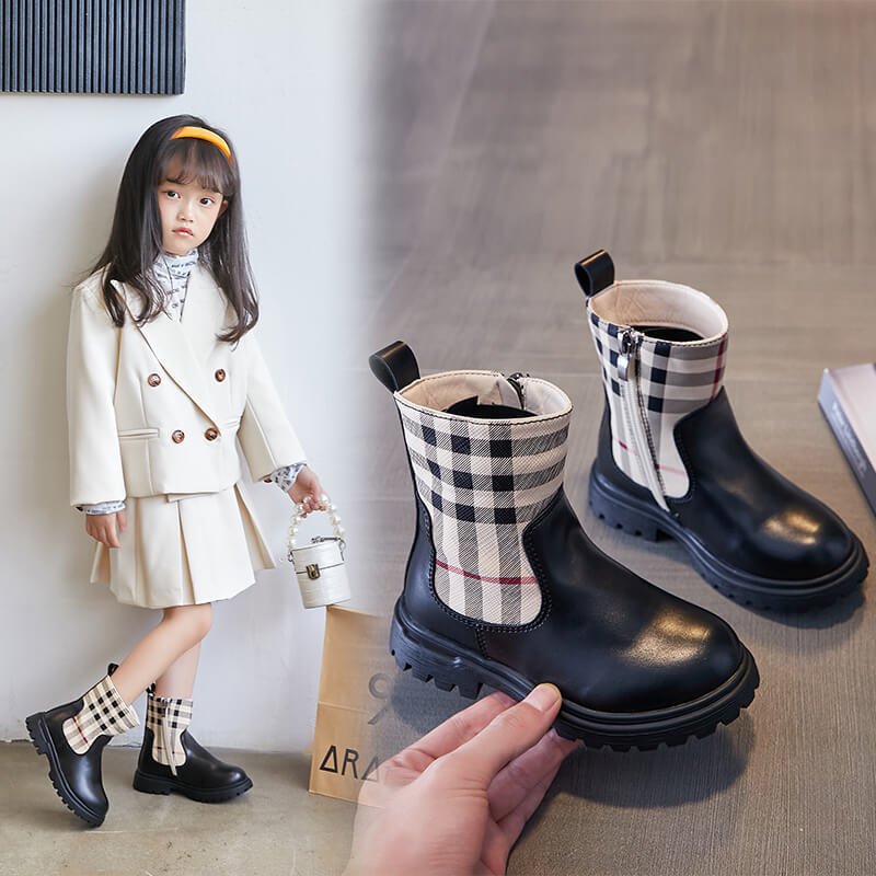 Children's Martin boots kids girls' single British style girls' short light-weight flst fashion boots in big children tide boots