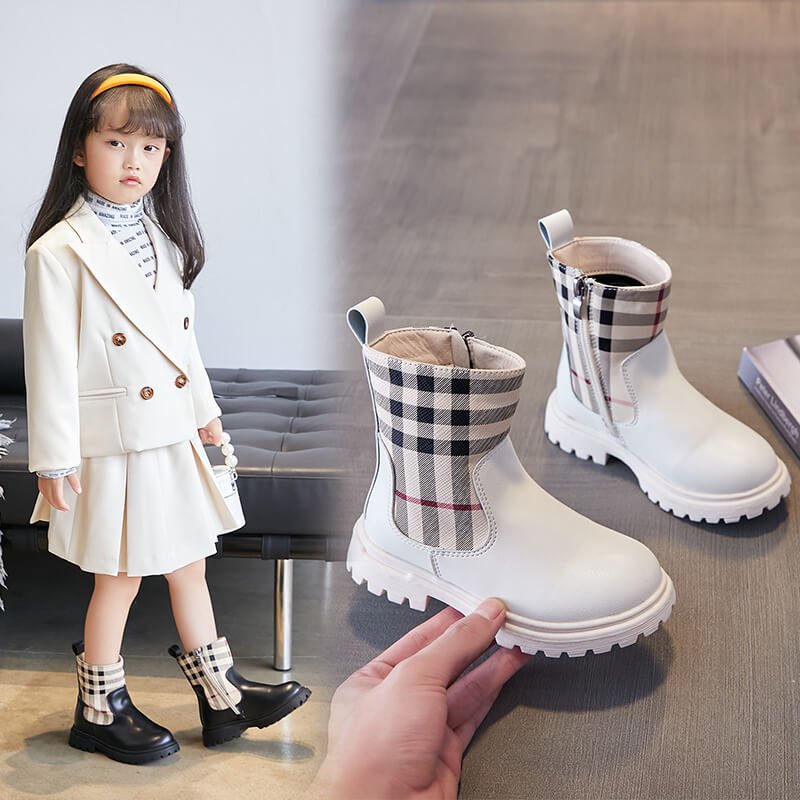 Children's Martin boots kids girls' single British style girls' short light-weight flst fashion boots in big children tide boots