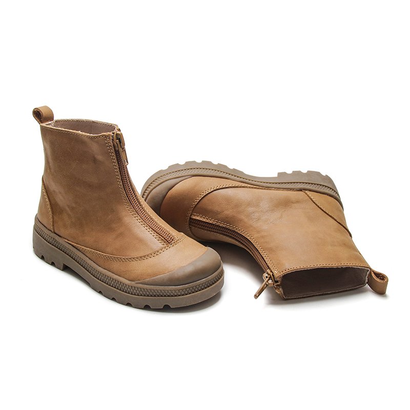Wholesale Custom Leather Kids Bootie Children Little Girls Front Zipper Cap Toe Non-slip Outdoor Walking Ankle Boots