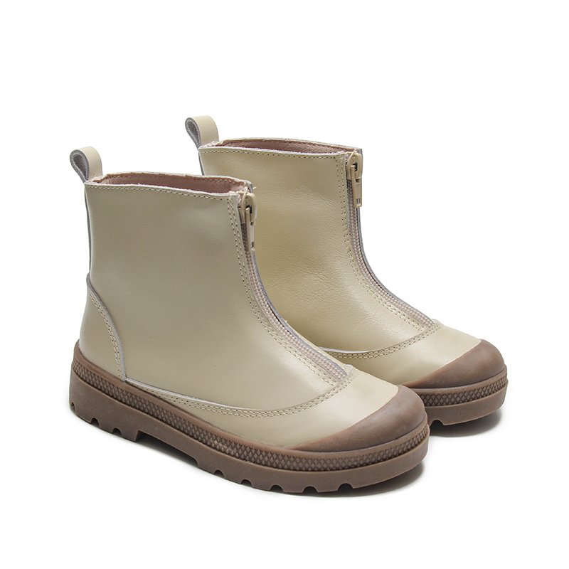 Wholesale Custom Leather Kids Bootie Children Little Girls Front Zipper Cap Toe Non-slip Outdoor Walking Ankle Boots