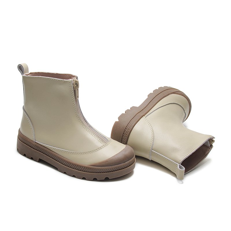 Wholesale Custom Leather Kids Bootie Children Little Girls Front Zipper Cap Toe Non-slip Outdoor Walking Ankle Boots