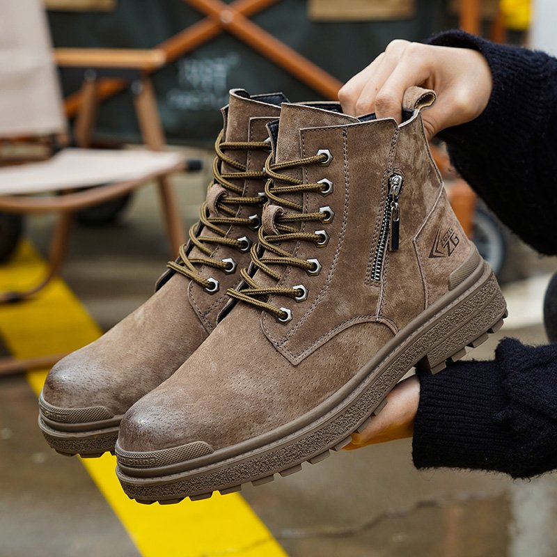 High Quality In stock suede leather Rubber sole Steel toe outdoor Safety Boots, anti-slip safety boot with steel toe