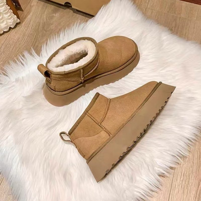 Wholesale designer shoes fashion brand winter warm flat platform boots ankle fur snow boots for women
