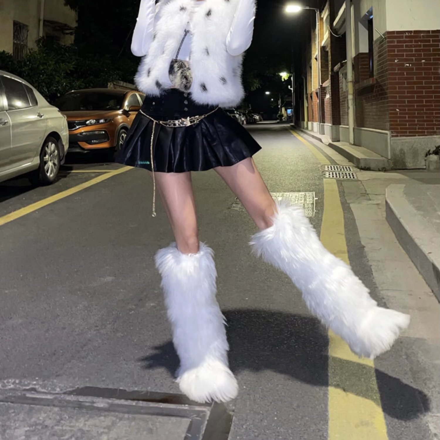 Women's Faux Fur Boot Furry Fluffy Round Toe Suede Winter Comfy Plush Warm Short Outdoor Indoor Flat Shoes Knee-High Boots