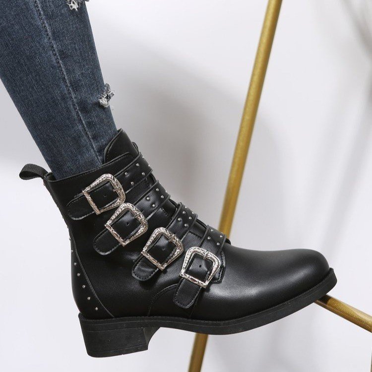 Women Fancy Flats Shoe Ladies Chelsea New Style Leather Boots