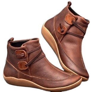 Hot Sale Custom Vintage Soft Sole Mid-High Calf Boot Shoes Womens Ankle Boots Flat Women's Boot