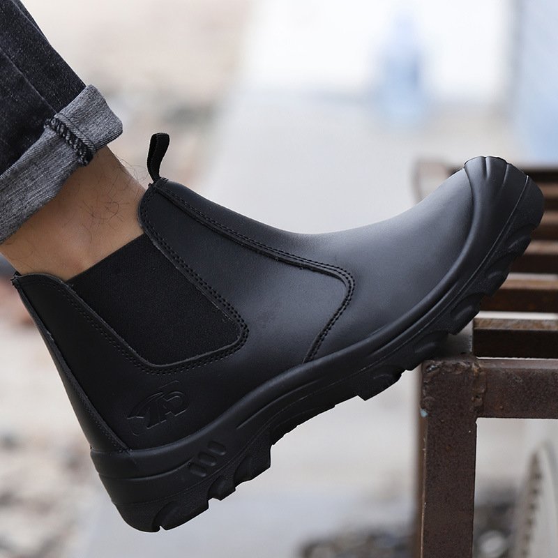 Oil Water Resistant Non-slip Black Leather Men's Casual Welding Boots Puncture Proof Steel Toe Welding Safety Shoes For Welders