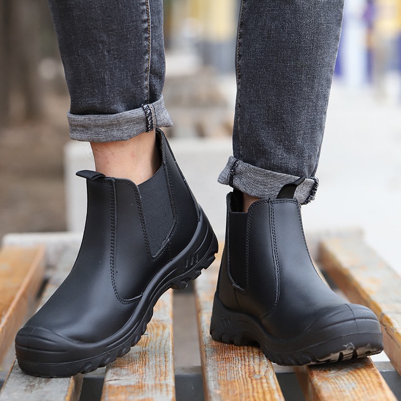 Oil Water Resistant Non-slip Black Leather Men's Casual Welding Boots Puncture Proof Steel Toe Welding Safety Shoes For Welders
