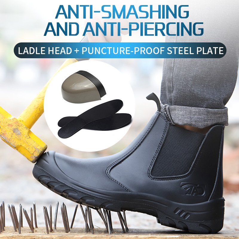 Oil Water Resistant Non-slip Black Leather Men's Casual Welding Boots Puncture Proof Steel Toe Welding Safety Shoes For Welders