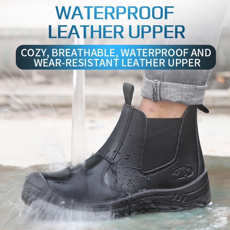 Oil Water Resistant Non-slip Black Leather Men's Casual Welding Boots Puncture Proof Steel Toe Welding Safety Shoes For Welders