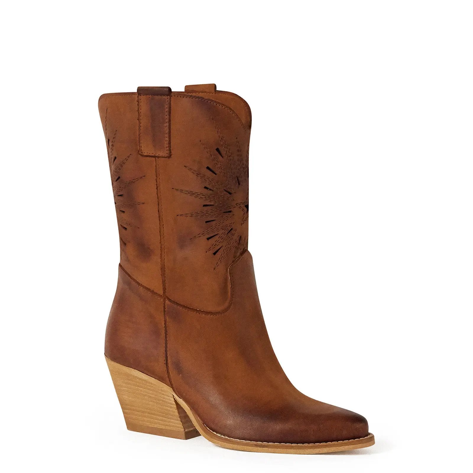 Handcrafted Mid-Calf Leather Cowboy Boots for Women Kali Shoes Rio Customizable Color Laser-Cut Star Detail Made in Italy Winter