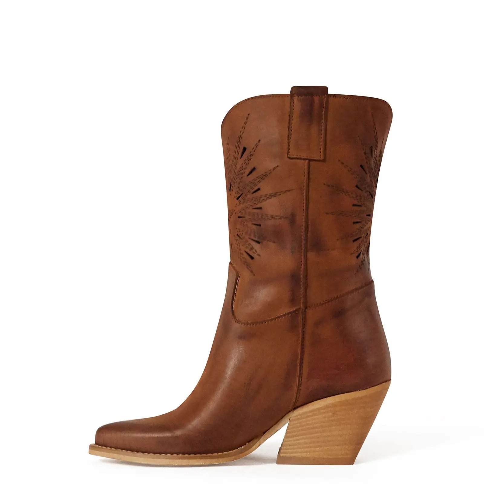 Handcrafted Mid-Calf Leather Cowboy Boots for Women Kali Shoes Rio Customizable Color Laser-Cut Star Detail Made in Italy Winter